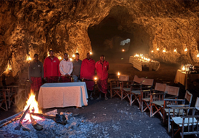 campi-ya-kanzi-camp-luxury-tented-safari-camp-cave-dinner-dining-below-the-earths-surface Campi ya Kanzi Camp Chyulu Hills Tsavo West National Park Kenya