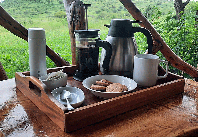 elerai-camp-amboseli-coffee-or-tea-or-hot-chocolate-is-brought-to-your-tent-to-start-ones-day Elerai Camp Amboseli National Park Kenya Safari