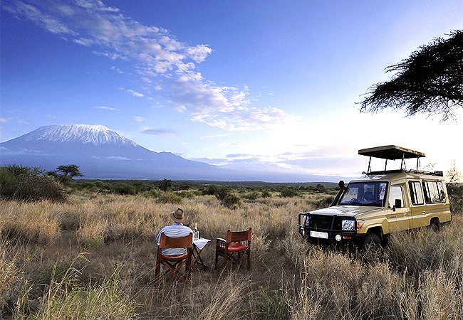 elerai-camp-amboseli-sundowner-with-kilimanjaro- Elerai Camp Amboseli National Park Kenya Safari
