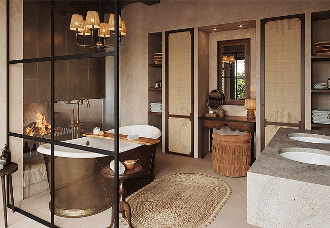 andBeyond-suyian-homestead-guest-bathrooms-feature-private-ensuite-layouts-with-afro-wabi-sabi-earth-toned-aesthetics-that-connect-indoor-comfort-directly-to-the-laikipia-wilderness andBeyond Suyian Homestead guest bathrooms